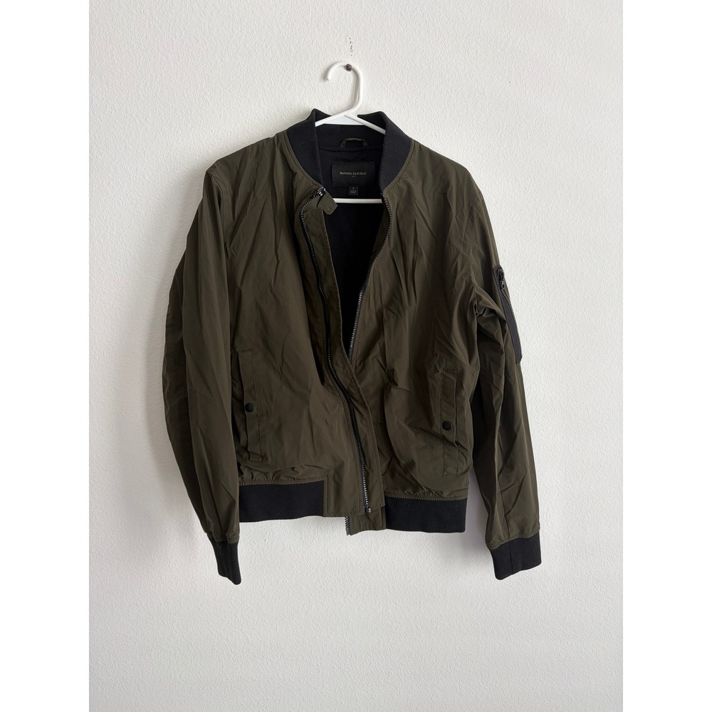 Banana Republic Mens Olive Green Full Zip Bomber Jacket Small Utility Pocket